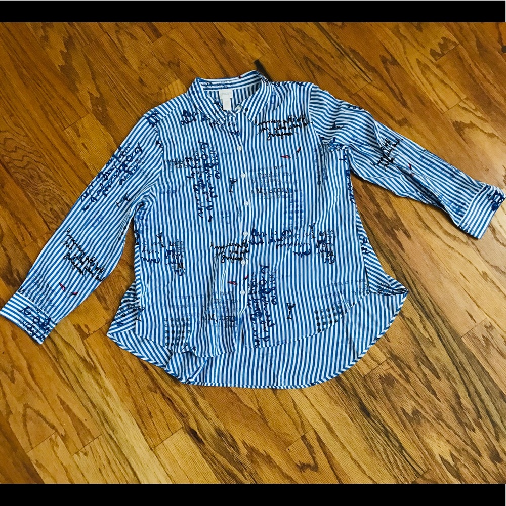 Chico’s 2P blue and white stripe shirt